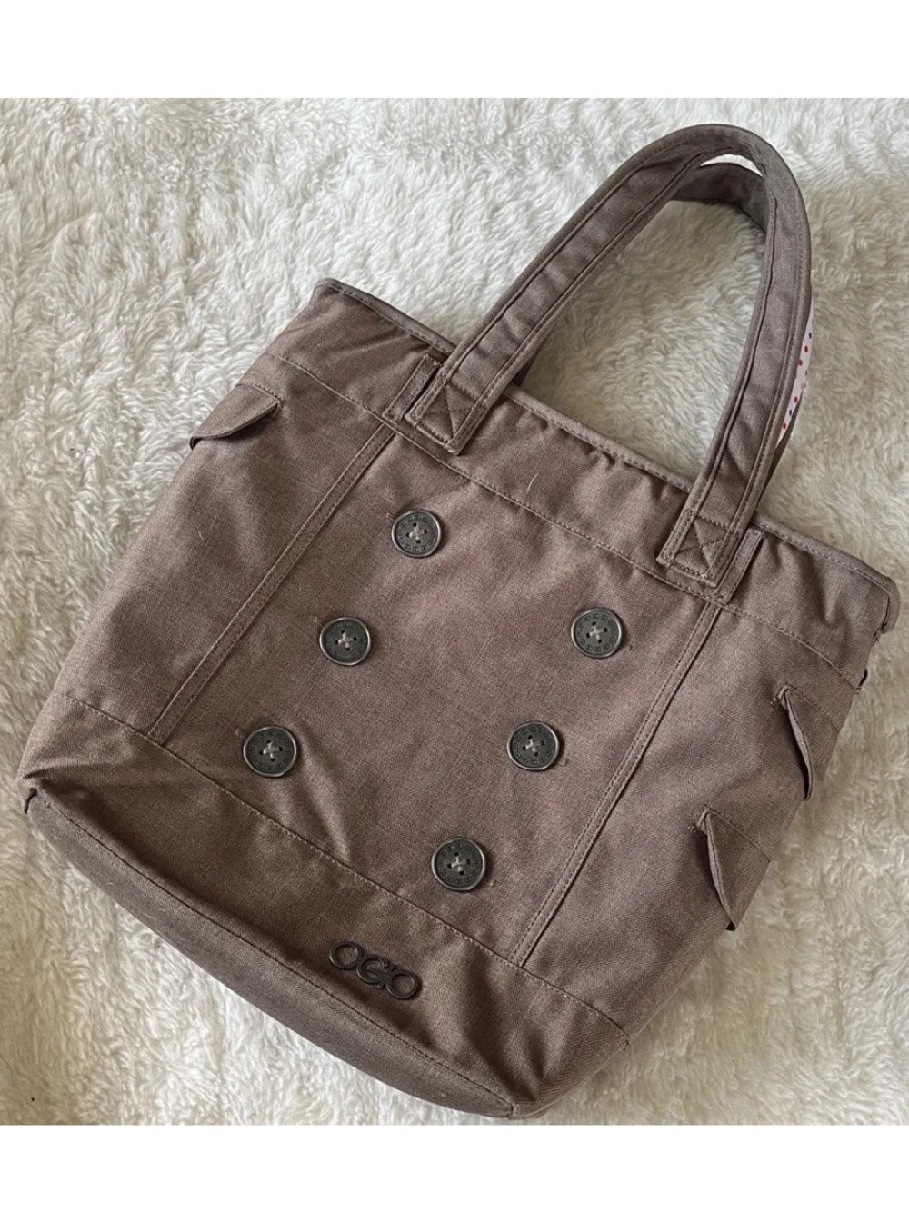 OGIO Taupe woven fabric Laptop Tote Bag with button detail